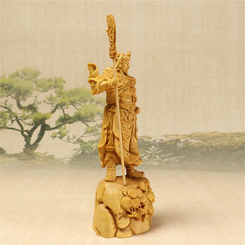 18CM guan gong wood Figurines Hand Carved Collect Wealth God Guan yu Sculpture Gift Wood Statue Home Decoration