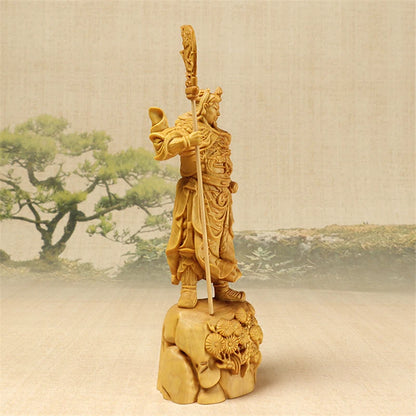 18CM guan gong wood Figurines Hand Carved Collect Wealth God Guan yu Sculpture Gift Wood Statue Home Decoration