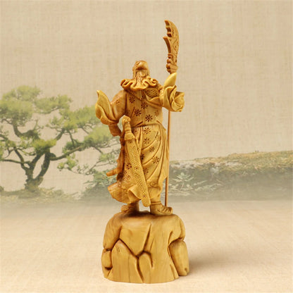 18CM guan gong wood Figurines Hand Carved Collect Wealth God Guan yu Sculpture Gift Wood Statue Home Decoration