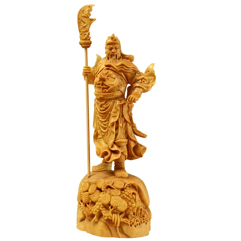 18CM guan gong wood Figurines Hand Carved Collect Wealth God Guan yu Sculpture Gift Wood Statue Home Decoration