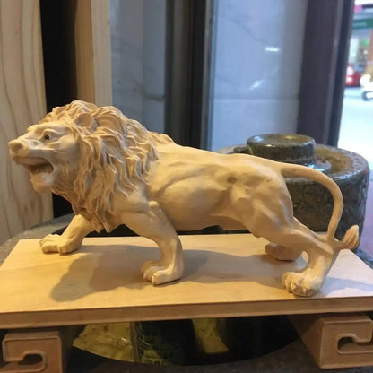 18CM large GOOD TOP COOL HOME OFFICE Spiritual efficacious Mascot  Mighty lion Boxwood Handmade carving art statue