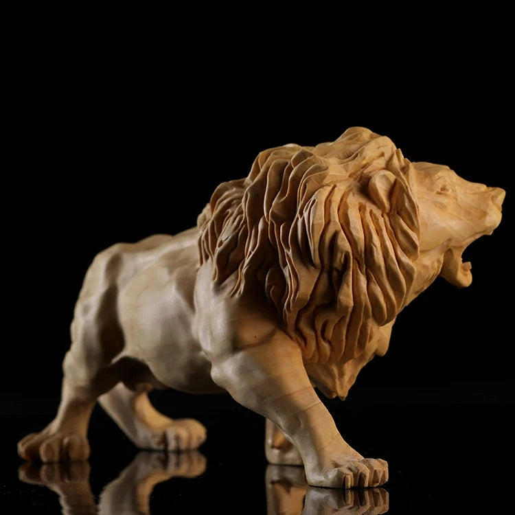 18CM large GOOD TOP COOL HOME OFFICE Spiritual efficacious Mascot  Mighty lion Boxwood Handmade carving art statue