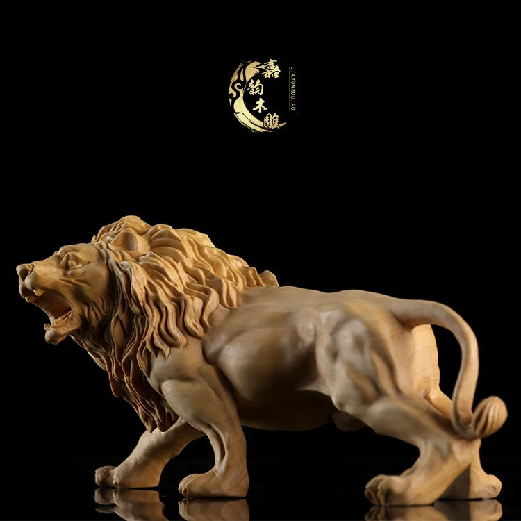 18CM large GOOD TOP COOL HOME OFFICE Spiritual efficacious Mascot  Mighty lion Boxwood Handmade carving art statue