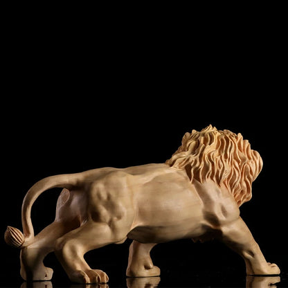 18CM large GOOD TOP COOL HOME OFFICE Spiritual efficacious Mascot  Mighty lion Boxwood Handmade carving art statue