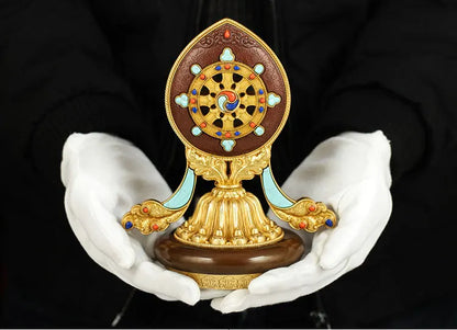 18CM large HOME efficacious Protection Tibet Nepal Buddhism TOP Tantric ritual gilding Eight Auspicious Symbols Buddhism statue