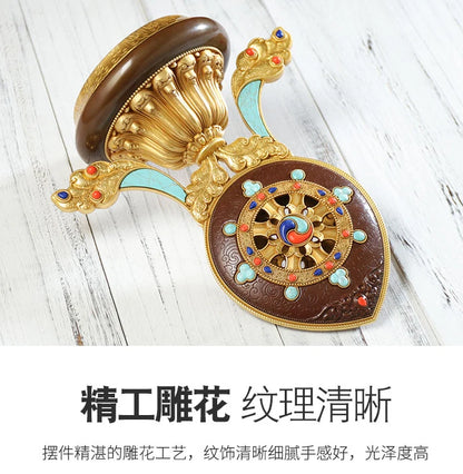 18CM large HOME efficacious Protection Tibet Nepal Buddhism TOP Tantric ritual gilding Eight Auspicious Symbols Buddhism statue