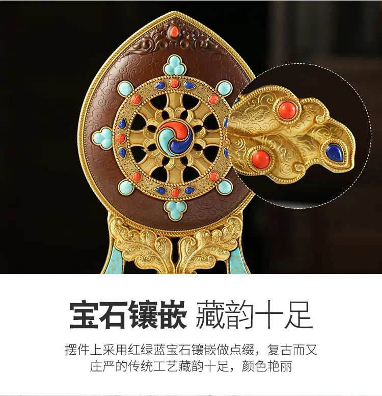 18CM large HOME efficacious Protection Tibet Nepal Buddhism TOP Tantric ritual gilding Eight Auspicious Symbols Buddhism statue