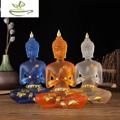 Transparent Sitting Buddha Statue Zen Gesture Thai Buddha Resin Figurine Sculpture Home Office Feng Shui Decoration Ornament