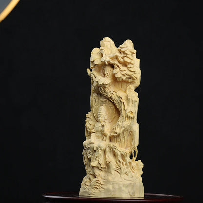 18cm Boxwood Figure Statue Buddha God Wood Sculpture Myth Feng Shui Office Decoration Collection Wood Statue auspicious