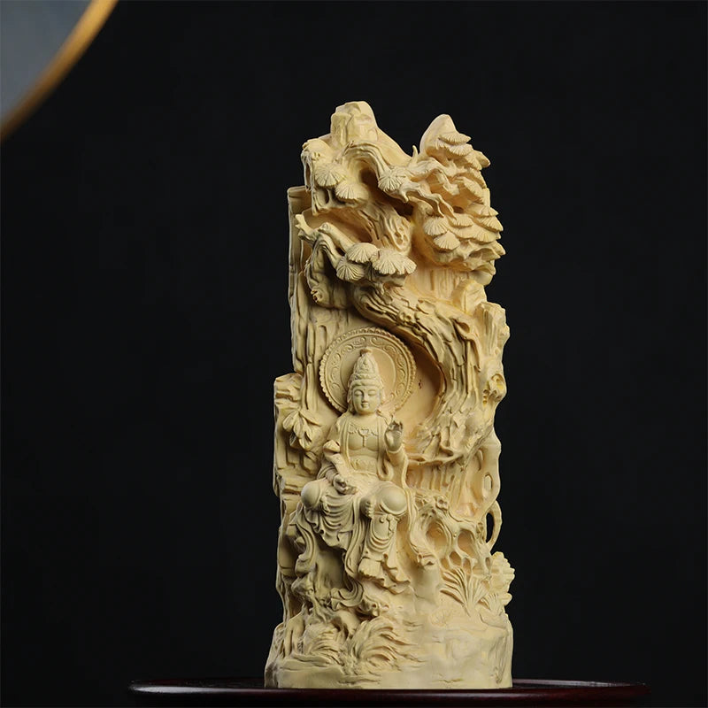 18cm Boxwood Figure Statue Buddha God Wood Sculpture Myth Feng Shui Office Decoration Collection Wood Statue auspicious