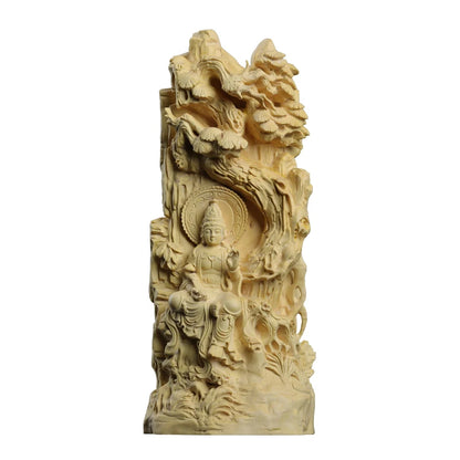 18cm Boxwood Figure Statue Buddha God Wood Sculpture Myth Feng Shui Office Decoration Collection Wood Statue auspicious