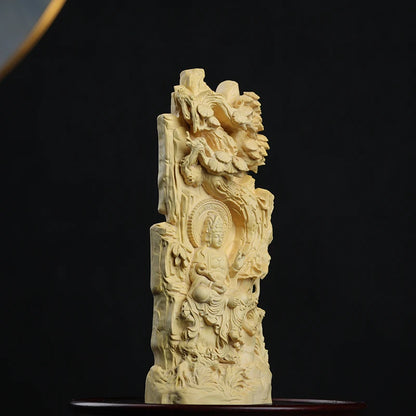 18cm Boxwood Figure Statue Buddha God Wood Sculpture Myth Feng Shui Office Decoration Collection Wood Statue auspicious