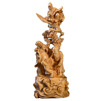18cm Boxwood Wood Buddha Statue  Fu Lu Shou Sculpture Three Stars Blessing Longevity Rich God Home Decor Statue Sculpture