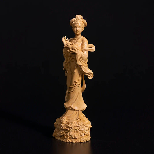 18cm Chang'e Wood Statue Beauty Story Character Mythological Figures Chinese Mythology Goddess of Moon Boxwood Sculpture