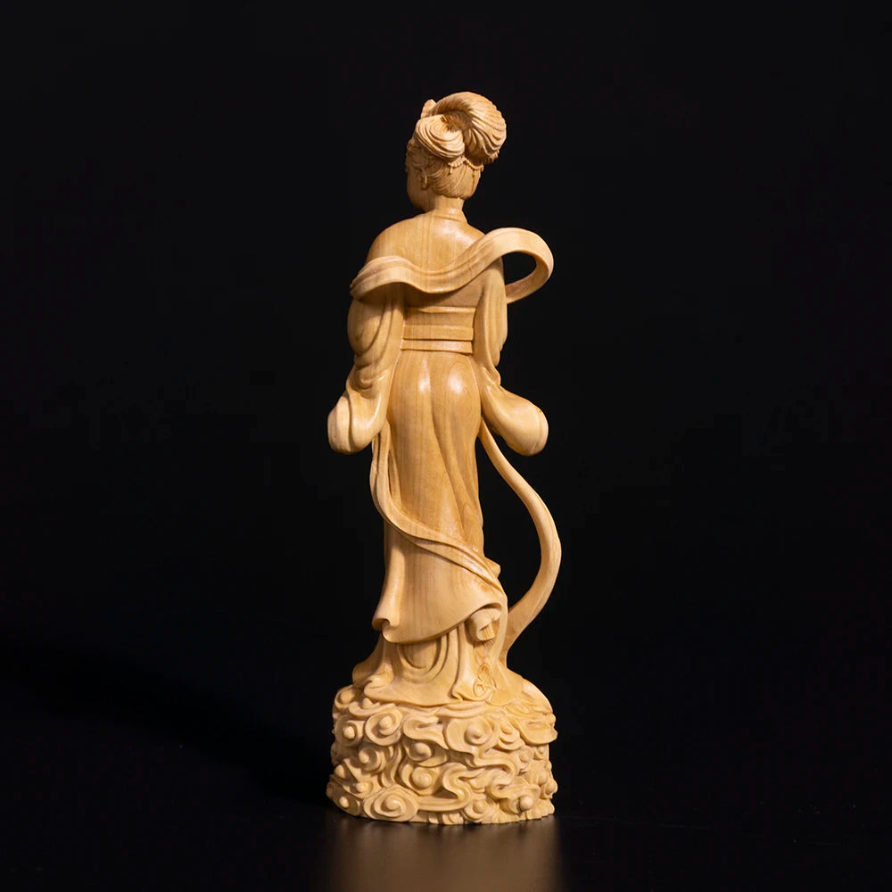 18cm Chang'e Wood Statue Beauty Story Character Mythological Figures Chinese Mythology Goddess of Moon Boxwood Sculpture