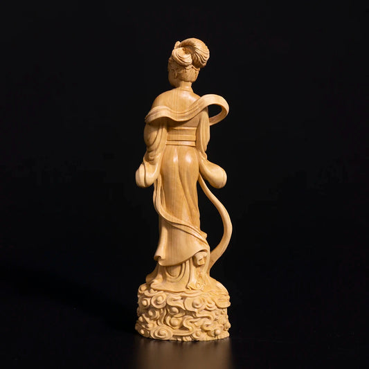 18cm Chang'e Wood Statue Beauty Story Character Mythological Figures Chinese Mythology Goddess of Moon Boxwood Sculpture