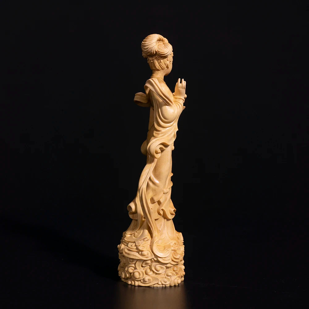 18cm Chang'e Wood Statue Beauty Story Character Mythological Figures Chinese Mythology Goddess of Moon Boxwood Sculpture