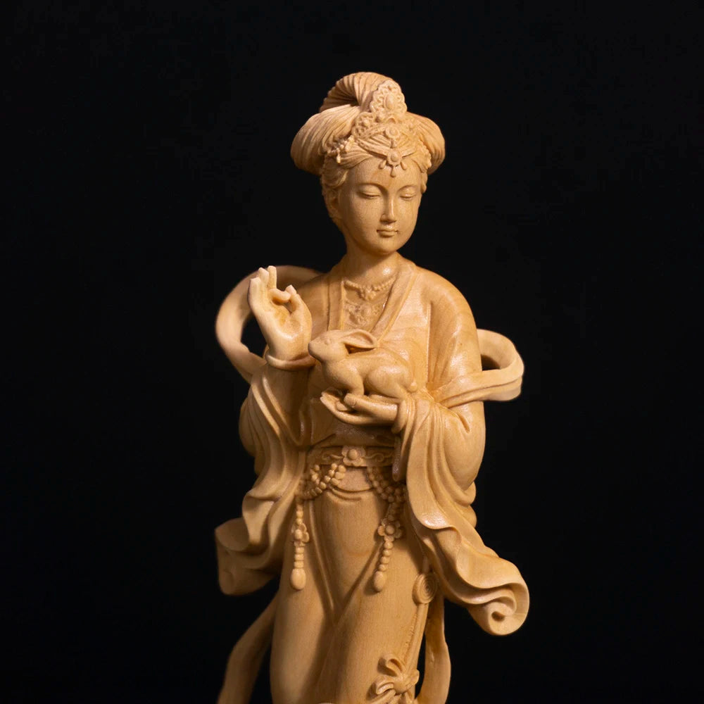 18cm Chang'e Wood Statue Beauty Story Character Mythological Figures Chinese Mythology Goddess of Moon Boxwood Sculpture