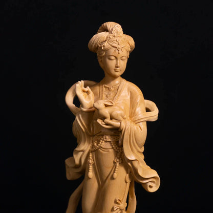 18cm Chang'e Wood Statue Beauty Story Character Mythological Figures Chinese Mythology Goddess of Moon Boxwood Sculpture