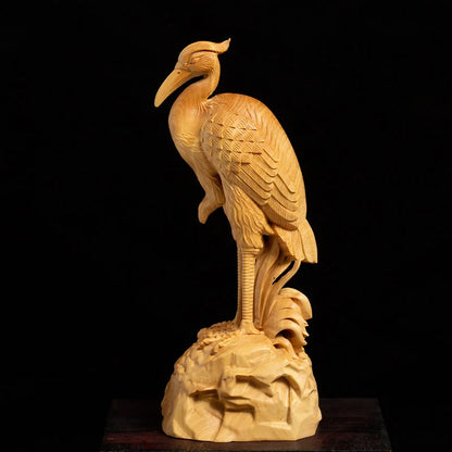 18cm Chinese Crane Sculpture Boxwood Carved Office Crafts Feng Shui Gifts Animal Wood Statue Crane Ornaments Home Decor