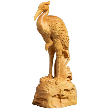 18cm Chinese Crane Sculpture Boxwood Carved Office Crafts Feng Shui Gifts Animal Wood Statue Crane Ornaments Home Decor