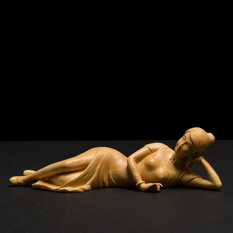 18cm Chinese Wooden Beauty girl Figures Charming Wood Statue Creative Characte Free Base