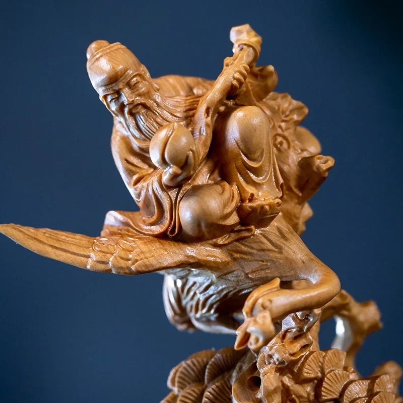 18cm Cypress Wood Buddha Statue Fu Lu Shou Sculpture Three Stars Blessing Home Decor Statue Crafts