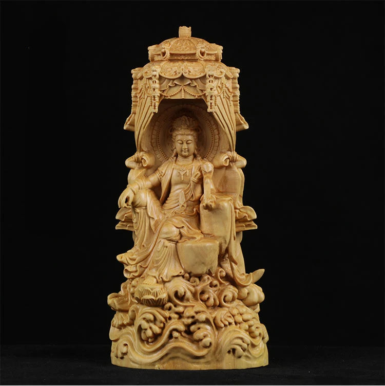 18cm Delicate Western Three Buddhas Wood Sculpture Well Buddha Folk Statue Hand Carved Miniature Tree Home Decors
