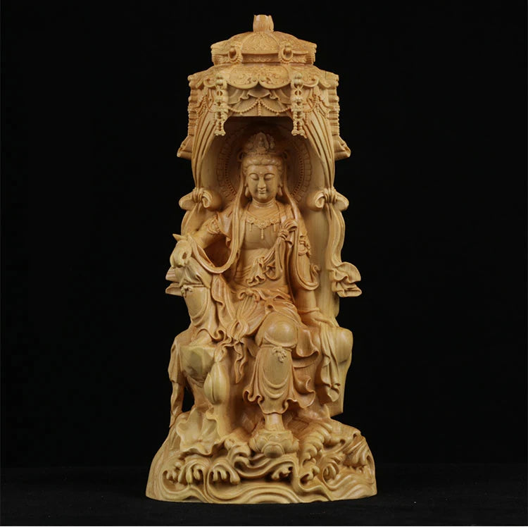 18cm Delicate Western Three Buddhas Wood Sculpture Well Buddha Folk Statue Hand Carved Miniature Tree Home Decors