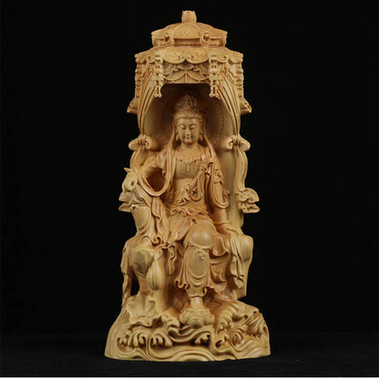 18cm Delicate Western Three Buddhas Wood Sculpture Well Buddha Folk Statue Hand Carved Miniature Tree Home Decors