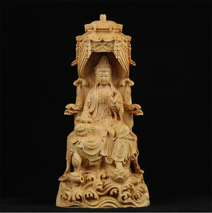 18cm Delicate Western Three Buddhas Wood Sculpture Well Buddha Folk Statue Hand Carved Miniature Tree Home Decors