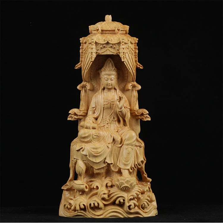 18cm Delicate Western Three Buddhas Wood Sculpture Well Buddha Folk Statue Hand Carved Miniature Tree Home Decors