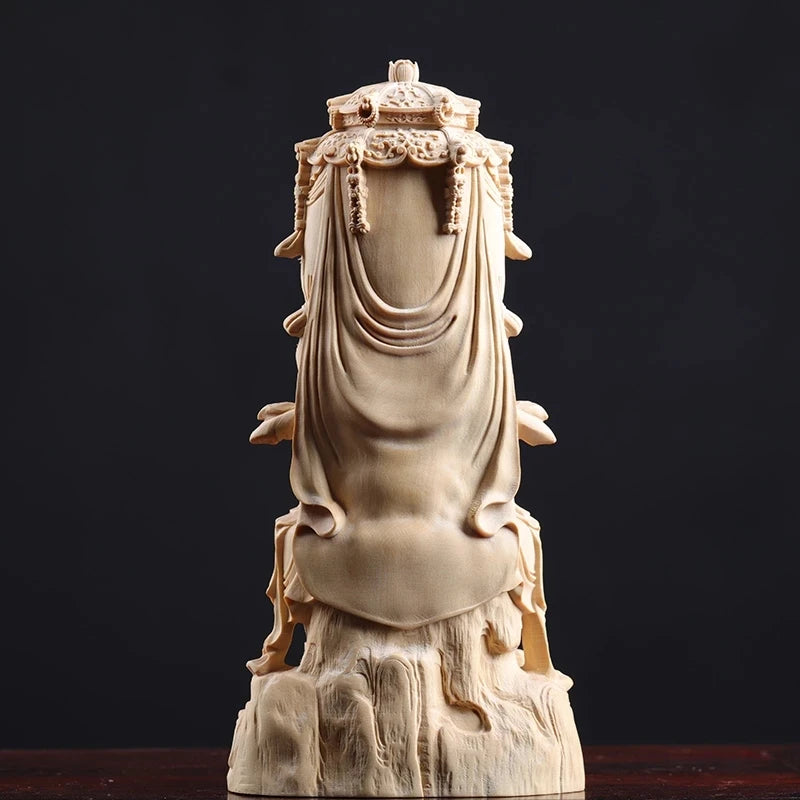 18cm Guanyin Sculpture Wood Buddha Statue Feng Shui Guan Yin Worship Healthy Lucky Home Decor