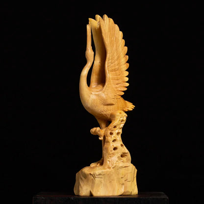 18cm Lucky Crane Boxwood Sculpture Elder He Shou Gift Home Accessories Crafts Auspicious Crane Wood Statue Ornaments Home Decor
