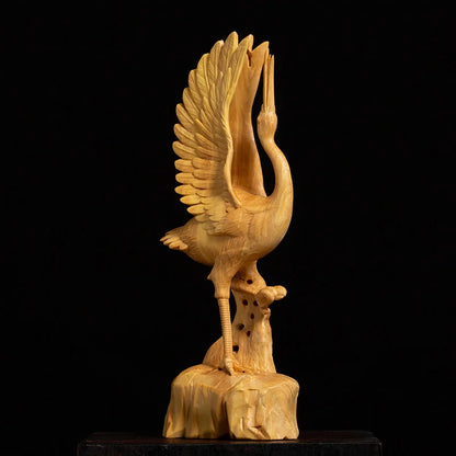 18cm Lucky Crane Boxwood Sculpture Elder He Shou Gift Home Accessories Crafts Auspicious Crane Wood Statue Ornaments Home Decor