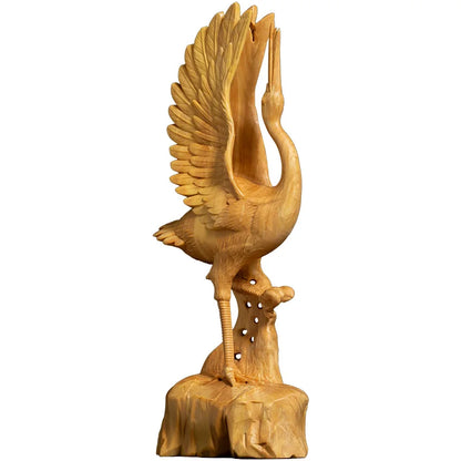 18cm Lucky Crane Boxwood Sculpture Elder He Shou Gift Home Accessories Crafts Auspicious Crane Wood Statue Ornaments Home Decor