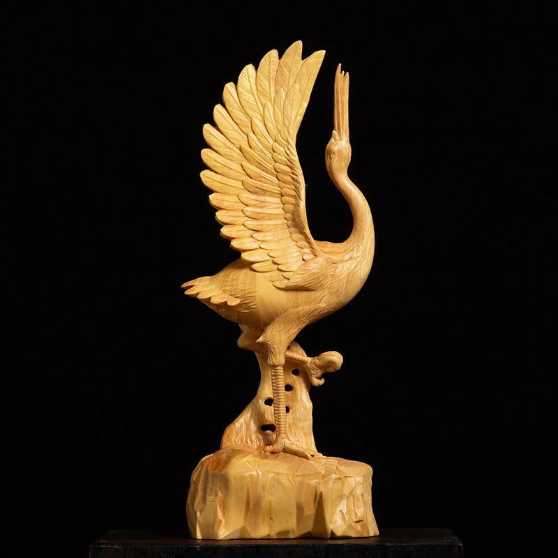 18cm Lucky Crane Boxwood Sculpture Elder He Shou Gift Home Accessories Crafts Auspicious Crane Wood Statue Ornaments Home Decor