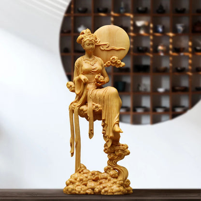 18cm Wood Chang'e Statue Beauty Figures Story Character Mythological Figures Chinese Mythology The Goddess of The Moon Houyi