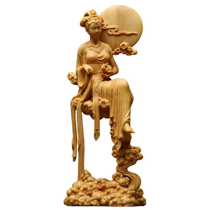 18cm Wood Chang'e Statue Beauty Figures Story Character Mythological Figures Chinese Mythology The Goddess of The Moon Houyi