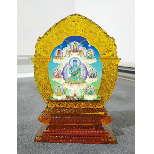 18cm large HOME Family safety healthy Efficacious Protection Buddhism Pharmacist  8 buddhas altar Mandala Crystal Buddha statue