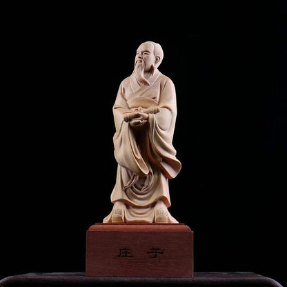 19.5cm Boxwood Wood Statue Real Wood Wood Sculpture Office Decoration Figure Statue zhuangzi  Historical Collection Traditional