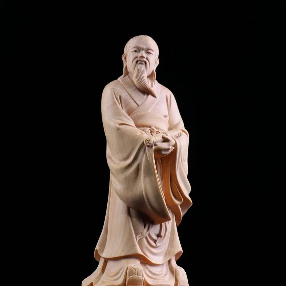 19.5cm Boxwood Wood Statue Real Wood Wood Sculpture Office Decoration Figure Statue zhuangzi  Historical Collection Traditional