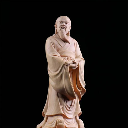 19.5cm Boxwood Wood Statue Real Wood Wood Sculpture Office Decoration Figure Statue zhuangzi  Historical Collection Traditional