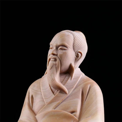 19.5cm Boxwood Wood Statue Real Wood Wood Sculpture Office Decoration Figure Statue zhuangzi  Historical Collection Traditional