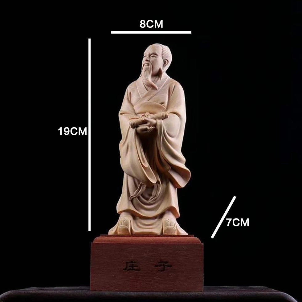 19.5cm Boxwood Wood Statue Real Wood Wood Sculpture Office Decoration Figure Statue zhuangzi  Historical Collection Traditional