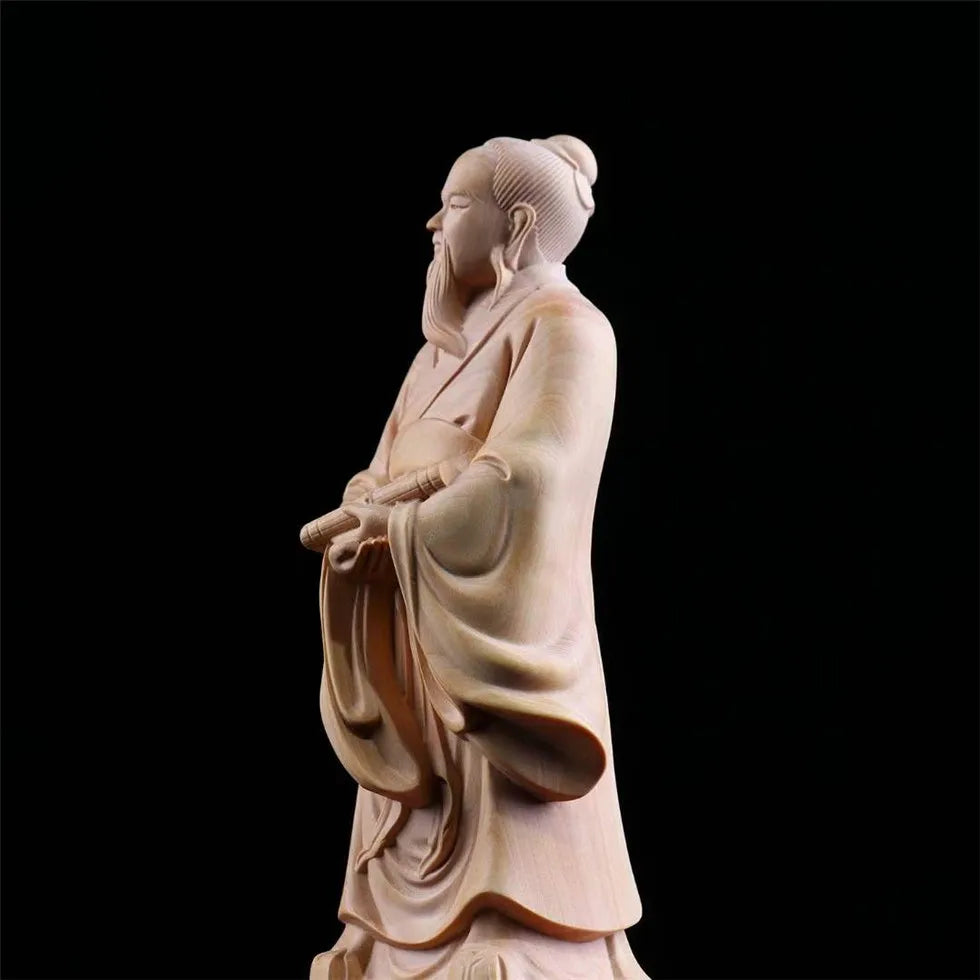 19.5cm Boxwood Wood Statue Real Wood Wood Sculpture Office Decoration Figure Statue zhuangzi  Historical Collection Traditional