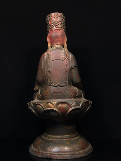 19"Tibet Temple Collection Old Bronze Cinnabar Mud gold Northern Wei Buddha Guanyin Lotus Platform Worship Hall Town house