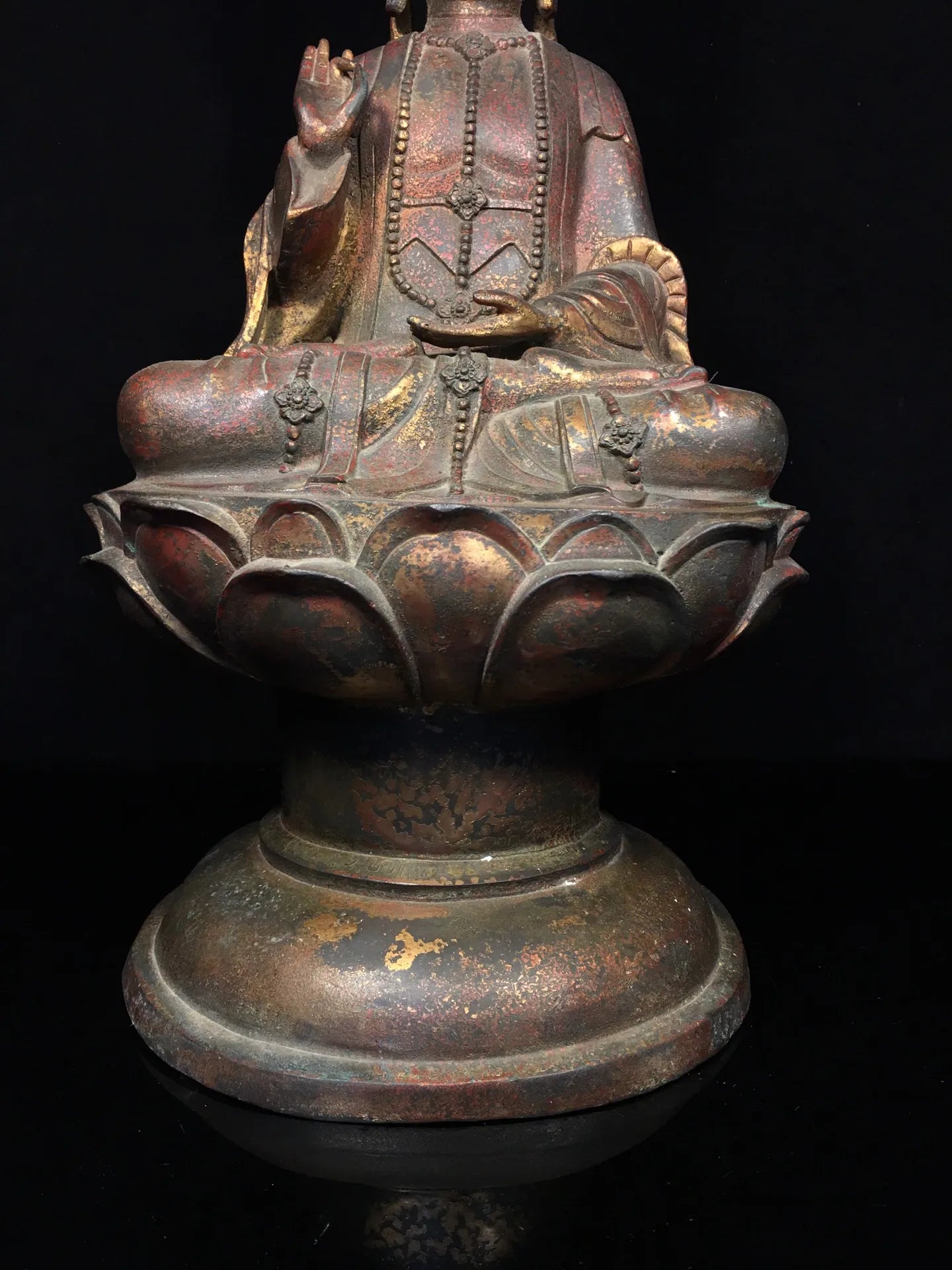 19"Tibet Temple Collection Old Bronze Cinnabar Mud gold Northern Wei Buddha Guanyin Lotus Platform Worship Hall Town house