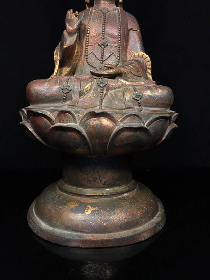 19"Tibet Temple Collection Old Bronze Cinnabar Mud gold Northern Wei Buddha Guanyin Lotus Platform Worship Hall Town house