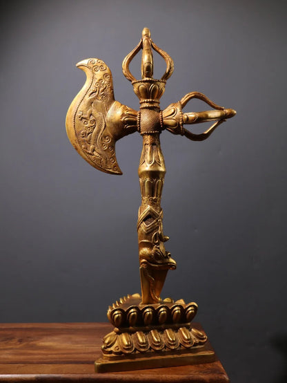 19"Tibet Temple Collection Old Bronze Gilding Dorje Vajra Phurpa Lotus Platform Base Amulet Dharma Worship Hall Town house